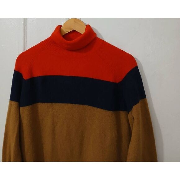 J crew womens medium wool alpaca super soft tan orange camel sweater turtleneck - Picture 2 of 7